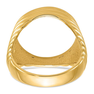 14k Yellow Gold Mens Polished Horizontal Fluting 16.5mm Coin Bezel Ring - Fits 1/10 oz American Eagle and 1/10 oz Krugerrand