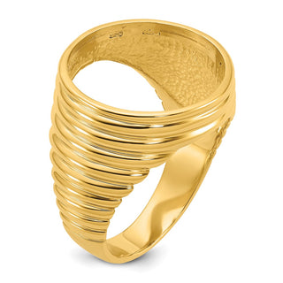 14k Yellow Gold Mens Polished Horizontal Fluting 16.5mm Coin Bezel Ring - Fits 1/10 oz American Eagle and 1/10 oz Krugerrand