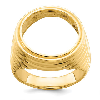 14k Yellow Gold Mens Polished Horizontal Fluting 16.5mm Coin Bezel Ring - Fits 1/10 oz American Eagle and 1/10 oz Krugerrand