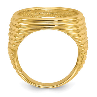 14k Yellow Gold Mens Horizontal Fluting 17.8mm Coin Bezel Ring - Fits US $2.50 Liberty and Other Coins