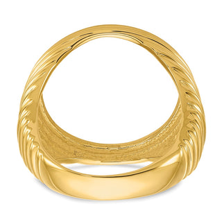 14k Yellow Gold Mens Horizontal Fluting 17.8mm Coin Bezel Ring - Fits US $2.50 Liberty and Other Coins