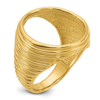 14k Yellow Gold Mens Horizontal Fluting 17.8mm Coin Bezel Ring - Fits US $2.50 Liberty and Other Coins