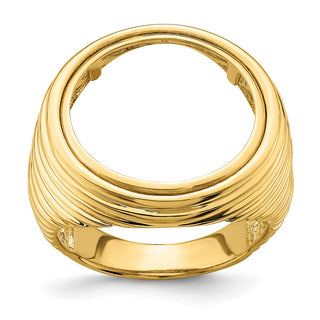 14k Yellow Gold Mens Horizontal Fluting 17.8mm Coin Bezel Ring - Fits US $2.50 Liberty and Other Coins