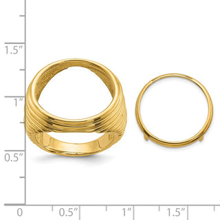 14k Yellow Gold Mens Horizontal Fluting 17.8mm Coin Bezel Ring - Fits US $2.50 Liberty and Other Coins
