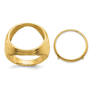 14k Yellow Gold Mens Horizontal Fluting 17.8mm Coin Bezel Ring - Fits US $2.50 Liberty and Other Coins