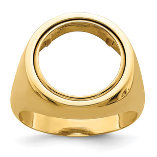 14k Yellow Gold Mens Polished Classic Open Back 13.0mm Coin Bezel Ring - Fits 2 Pesos and US $1