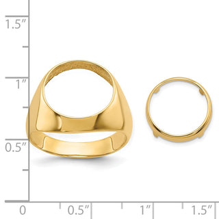 14k Yellow Gold Mens Polished Classic Open Back 13.0mm Coin Bezel Ring - Fits 2 Pesos and US $1