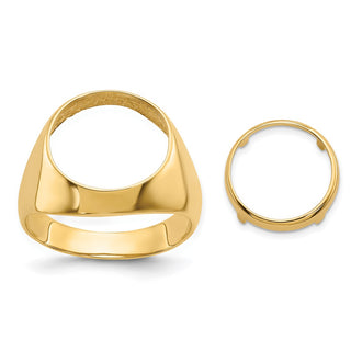 14k Yellow Gold Mens Polished Classic Open Back 13.0mm Coin Bezel Ring - Fits 2 Pesos and US $1