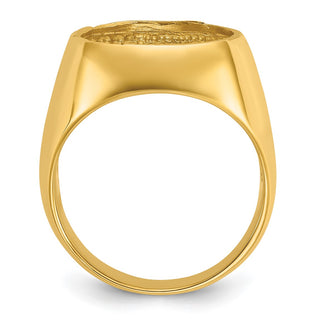 14k Yellow Gold Mens Polished Classic Open Back 14mm Coin Bezel Ring - Fits 1/20 oz Maple Leaf and Other Coins