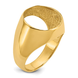 14k Yellow Gold Mens Polished Classic Open Back 14mm Coin Bezel Ring - Fits 1/20 oz Maple Leaf and Other Coins
