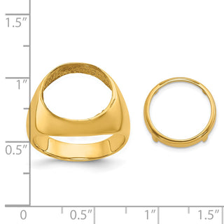 14k Yellow Gold Mens Polished Classic Open Back 14mm Coin Bezel Ring - Fits 1/20 oz Maple Leaf and Other Coins