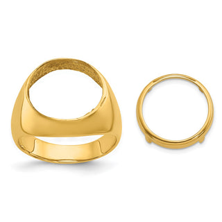 14k Yellow Gold Mens Polished Classic Open Back 14mm Coin Bezel Ring - Fits 1/20 oz Maple Leaf and Other Coins