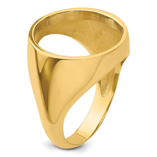 14k Yellow Gold Mens Polished Classic Open Back 16mm Coin Bezel Ring - Fits 1/10 oz Maple Leaf, Maple Leaf, and Other Coins