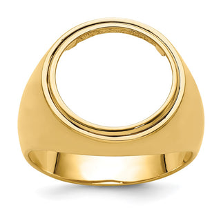 14k Yellow Gold Mens Polished Classic Open Back 16mm Coin Bezel Ring - Fits 1/10 oz Maple Leaf, Maple Leaf, and Other Coins