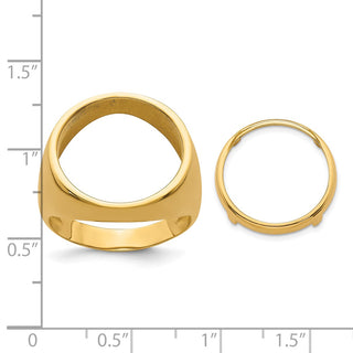 14k Yellow Gold Mens Polished Classic Open Back 16mm Coin Bezel Ring - Fits 1/10 oz Maple Leaf, Maple Leaf, and Other Coins