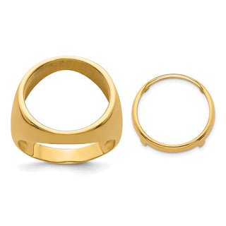 14k Yellow Gold Mens Polished Classic Open Back 16mm Coin Bezel Ring - Fits 1/10 oz Maple Leaf, Maple Leaf, and Other Coins