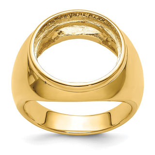 14k Yellow Gold Mens Polished Classic Open Back 16.5mm Coin Bezel Ring - Fits 1/10 oz American Eagle and 1/10 oz Krugerrand