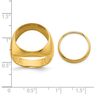 14k Yellow Gold Mens Polished Classic Open Back 16.5mm Coin Bezel Ring - Fits 1/10 oz American Eagle and 1/10 oz Krugerrand