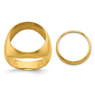 14k Yellow Gold Mens Polished Classic Open Back 16.5mm Coin Bezel Ring - Fits 1/10 oz American Eagle and 1/10 oz Krugerrand