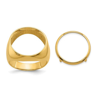 14k Yellow Gold Mens Polished Classic Open Back 17.8mm Coin Bezel Ring - Fits US $2.50 Liberty and Other Coins
