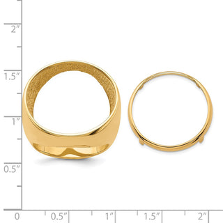 14k Yellow Gold Mens Polished Classic Open Back 21.6mm Coin Bezel Ring - Fits US $5 Bald Eagle, US $5 Congressional, US $5 Liberty, and Other Coins