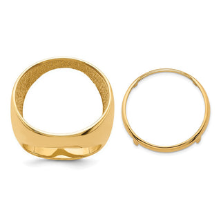 14k Yellow Gold Mens Polished Classic Open Back 21.6mm Coin Bezel Ring - Fits US $5 Bald Eagle, US $5 Congressional, US $5 Liberty, and Other Coins