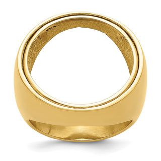 14k Yellow Gold Mens Polished Classic Open Back 22.0mm Coin Bezel Ring - Fits 1/4 oz American Eagle and Other Coins