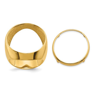 14k Yellow Gold Mens Polished Classic Open Back 22.0mm Coin Bezel Ring - Fits 1/4 oz American Eagle and Other Coins