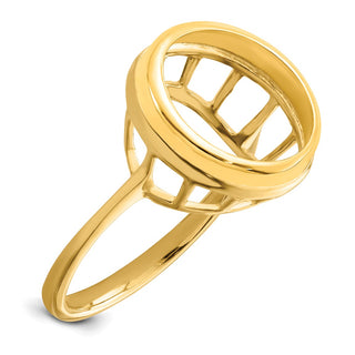 14k Yellow Gold Polished Ladies Wire Spoke 13.0mm Coin Bezel Ring - Fits 2 Pesos and US $1