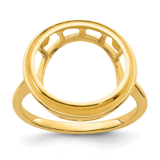 14k Yellow Gold Polished Ladies Wire Spoke 14.0mm Coin Bezel Ring - Fits 1/20 oz Maple Leaf and Other Coins