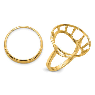 14k Yellow Gold Polished Ladies Wire Spoke 17.8mm Coin Bezel Ring - Fits US $2.50 Liberty and Other Coins