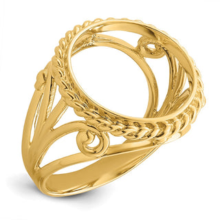 14k Yellow Gold Ladies Polished Twisted Wire Filigree 13.0mm Coin Bezel Ring - Fits 2 Pesos and US $1
