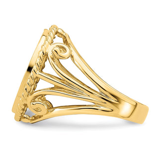 14k Yellow Gold Ladies Polished Twisted Wire Filigree 14.0mm Coin Bezel Ring - Fits 1/20 oz Maple Leaf and Other Coins