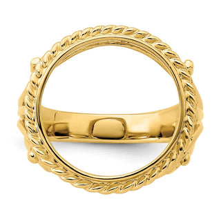 14k Yellow Gold Ladies Polished Twisted Wire Filigree 14.0mm Coin Bezel Ring - Fits 1/20 oz Maple Leaf and Other Coins