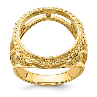 14k Yellow Gold Ladies Polished Twisted Wire Filigree 14.0mm Coin Bezel Ring - Fits 1/20 oz Maple Leaf and Other Coins