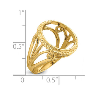 14k Yellow Gold Ladies Polished Twisted Wire Filigree 14.0mm Coin Bezel Ring - Fits 1/20 oz Maple Leaf and Other Coins