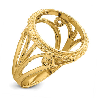 14k Yellow Gold Ladies Polished Twisted Wire Filigree 14.0mm Coin Bezel Ring - Fits 1/20 oz Maple Leaf and Other Coins