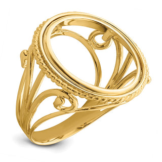 14k Yellow Gold Ladies Polished Twisted Wire Filigree 16.0mm Coin Bezel Ring - Fits 1/10 oz Maple Leaf and Other Coins