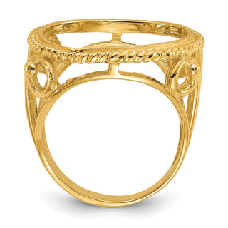 14k Yellow Gold Ladies Twisted Wire Filigree 16.5 mm Prong Coin Bezel Ring - Fits 1/10 oz American Eagle and 1/10 oz Krugerrand
