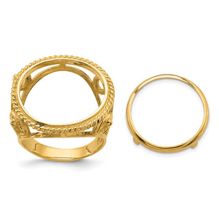 14k Yellow Gold Ladies Twisted Wire Filigree 16.5 mm Prong Coin Bezel Ring - Fits 1/10 oz American Eagle and 1/10 oz Krugerrand