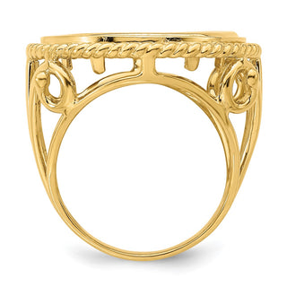 14k Yellow Gold Ladies Twisted Wire Filigree 17.8mm Prong Coin Bezel Ring - Fits US $2.50 Liberty and Other Coins