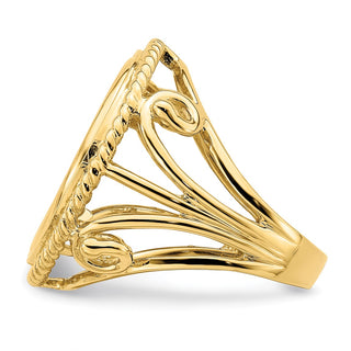 14k Yellow Gold Ladies Twisted Wire Filigree 17.8mm Prong Coin Bezel Ring - Fits US $2.50 Liberty and Other Coins