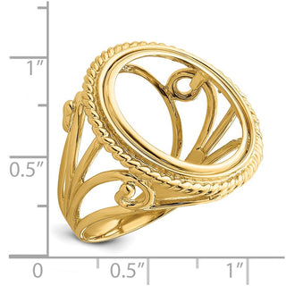 14k Yellow Gold Ladies Twisted Wire Filigree 17.8mm Prong Coin Bezel Ring - Fits US $2.50 Liberty and Other Coins