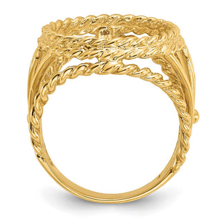 14k Yellow Gold Ladies Polished Double Twisted Wire 13.0mm Coin Bezel Ring - Fits 2 Pesos and US $1