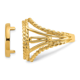 14k Yellow Gold Ladies Polished Double Twisted Wire 13.0mm Coin Bezel Ring - Fits 2 Pesos and US $1