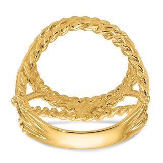 14k Yellow Gold Ladies Polished Double Twisted Wire 13.0mm Coin Bezel Ring - Fits 2 Pesos and US $1