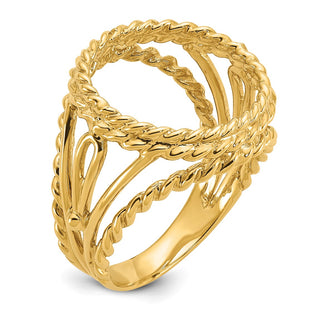 14k Yellow Gold Ladies Polished Double Twisted Wire 13.0mm Coin Bezel Ring - Fits 2 Pesos and US $1