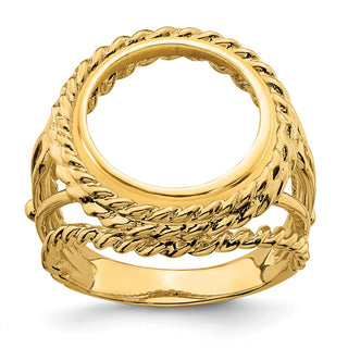 14k Yellow Gold Ladies Polished Double Twisted Wire 13.0mm Coin Bezel Ring - Fits 2 Pesos and US $1