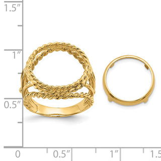 14k Yellow Gold Ladies Polished Double Twisted Wire 13.0mm Coin Bezel Ring - Fits 2 Pesos and US $1
