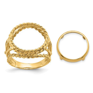 14k Yellow Gold Ladies Polished Double Twisted Wire 13.0mm Coin Bezel Ring - Fits 2 Pesos and US $1